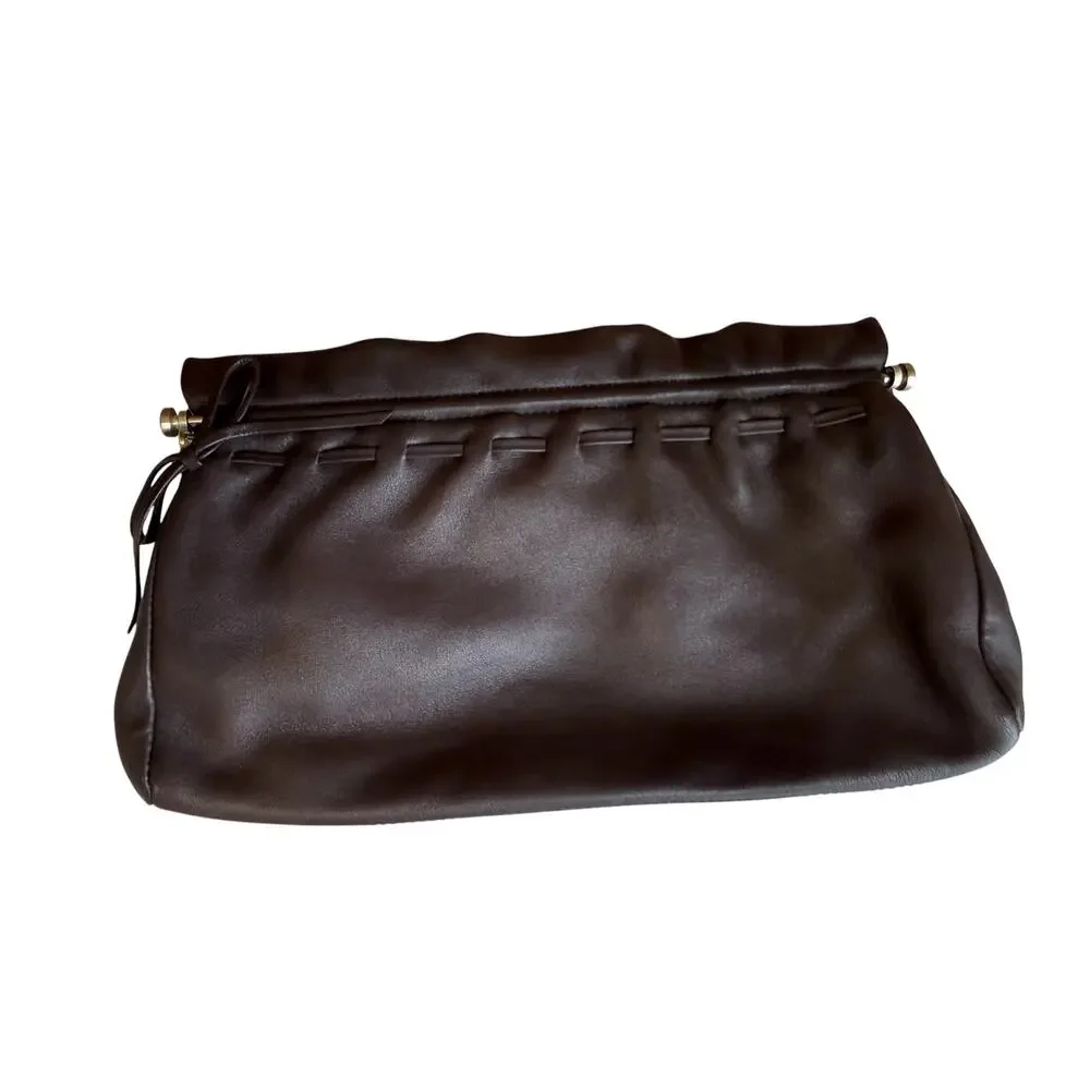 Ann Taylor Ruffled Leather Clutch Bag Chocolate Brown